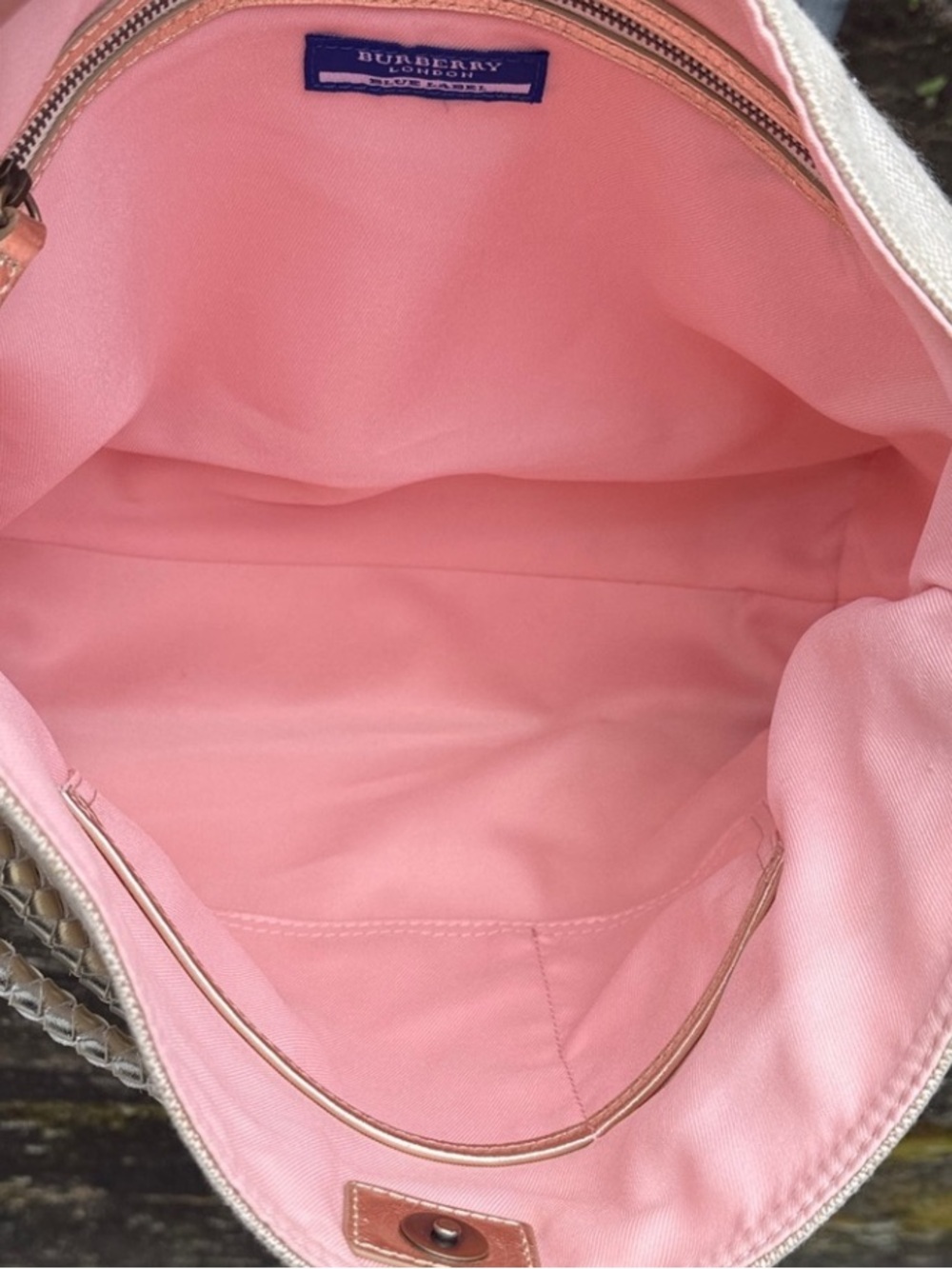 Burberry Taupe Canvas Shoulder Bag with Gold Logo and Braided Strap - Picture 7 of 15